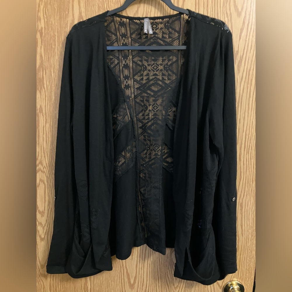 Vanity‎ Black Lace Overlay Open Cardigan Women’s Size XL
